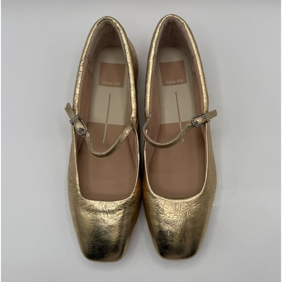 Dolce Vita Reyes Distressed Women Size 6 Gold Leather Mary Jane Ballet Flats - Picture 3 of 14